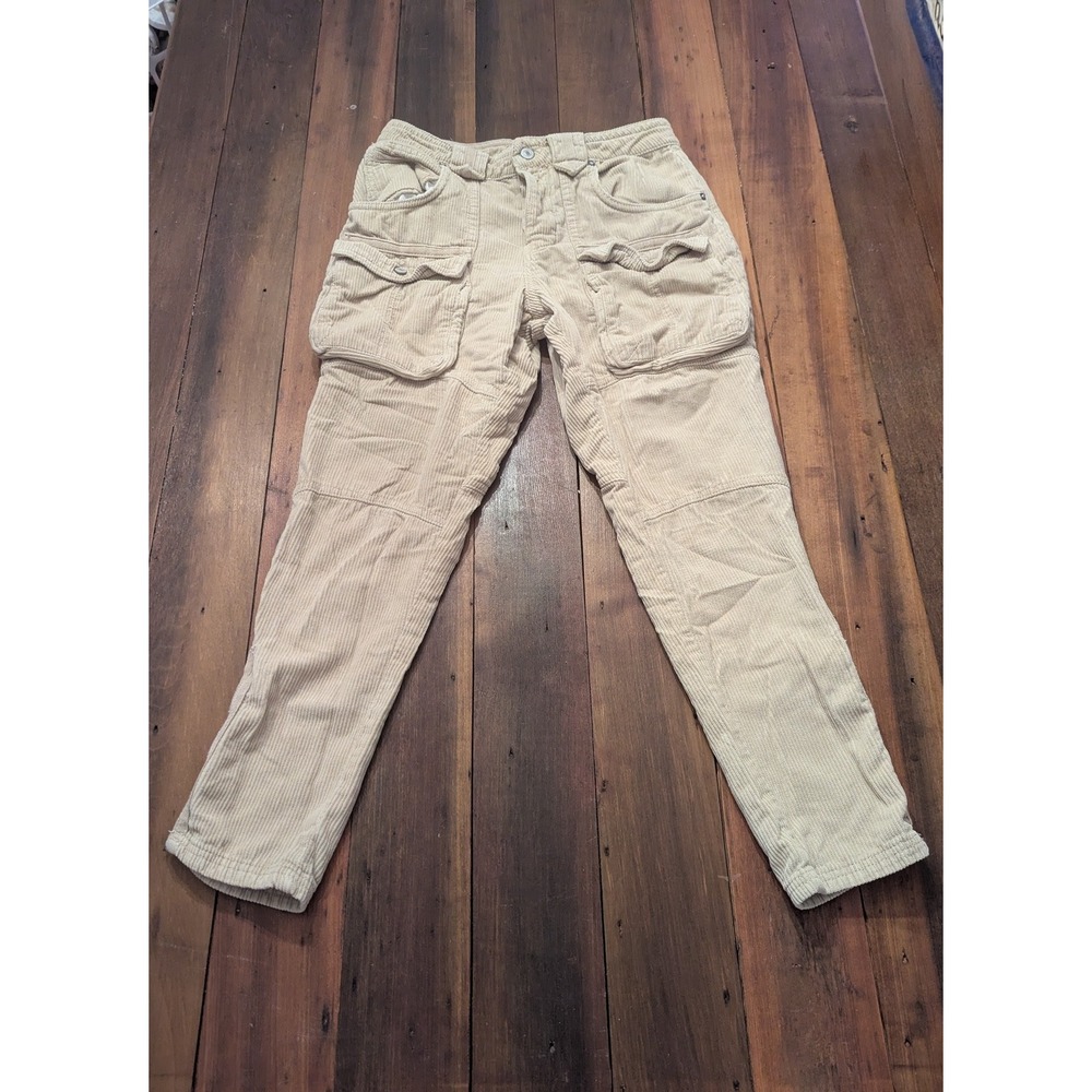 We The Free Women Size 26 Tan Corduroy‎ Cargo Pants Button Fly Zipper Ankle